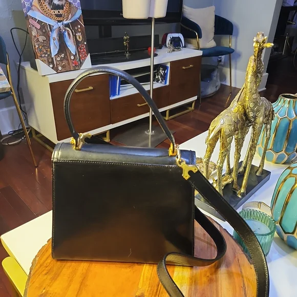 Bally Vtg. Black Leather 2way Bag Top Handle Crossbody Structured Bag - Picture 5 of 15